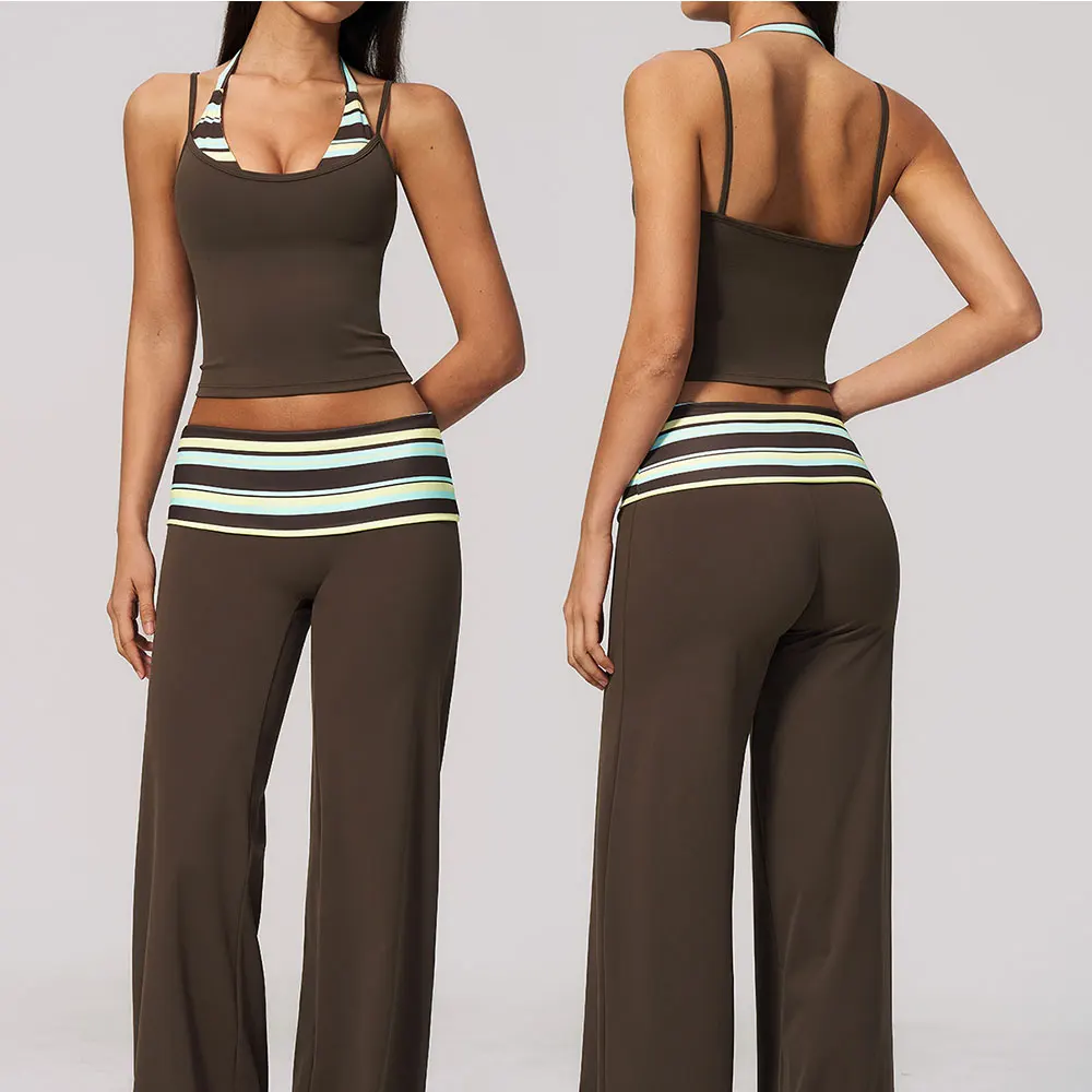 Women Yoga Set 2 Piece Workout Outfit Halter Sports Bra Crop Top High Waist Leggings Shorts Pants Gym Fitness Tracksuit Women