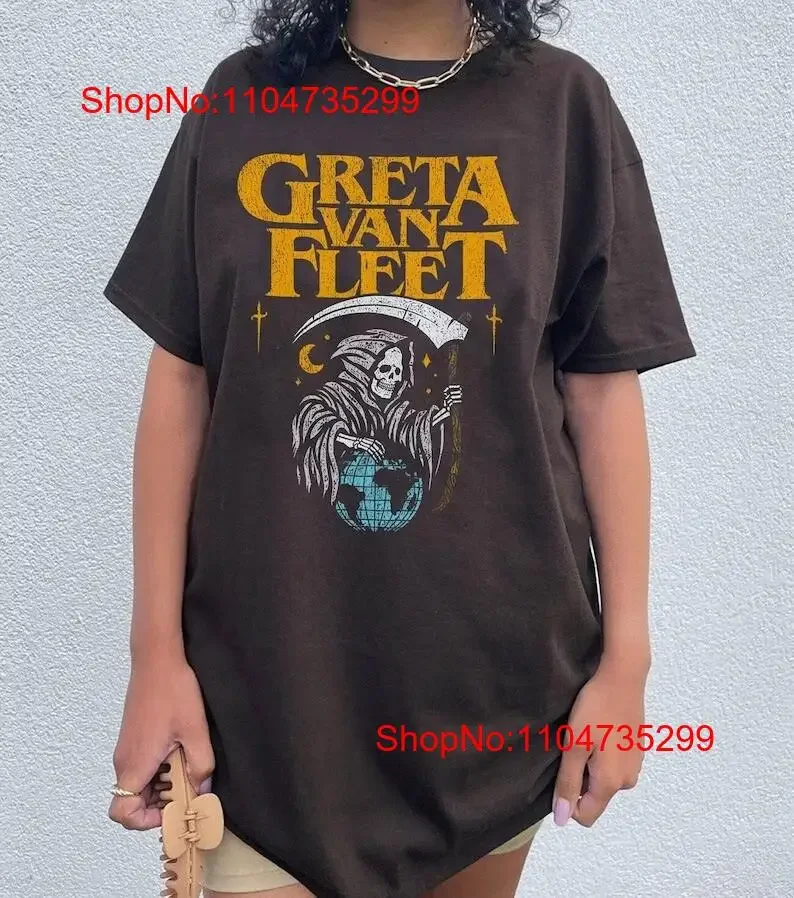 تي شيرت Greta Van Fleet تي شيرت ريترو ميرش عتيق مغسول متعدد الاستخدامات للارتداء اليومي ملابس غير رسمية جرافيك أوم أنيقة ملابس الشارع