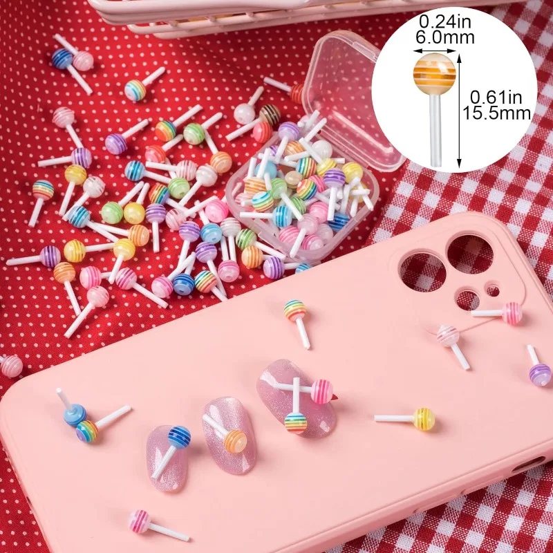 50pcs Lollipop Candy Nail Art Charm Cute 3D Acrylic Decoration DIY Acccessories Mini Designs Sugar Valentines Christmas Birthday