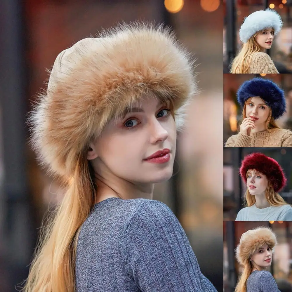 Women Warm Cap Beanie Thick Hat Mongolian Men Winter Faux Fur Suede Fluffy Snow Cap