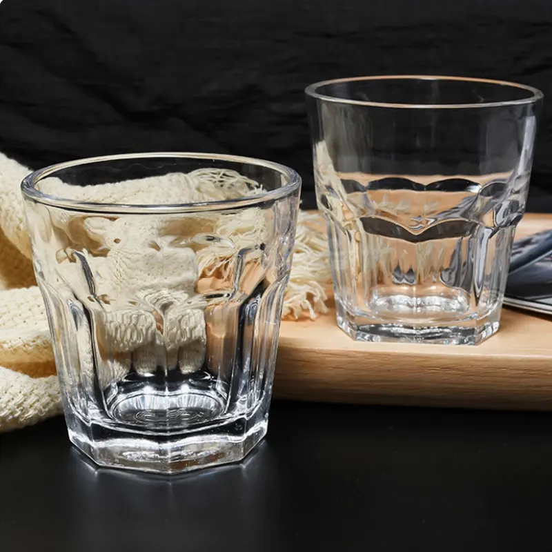 Tazas de vidrio engrosadas, tazas de cerveza, tazas para enjuague bucal, tazas octogonales de vidrio, tazas de vidrio transparentes, tazas de té de vidrio para el hogar, vidrio de whisky
