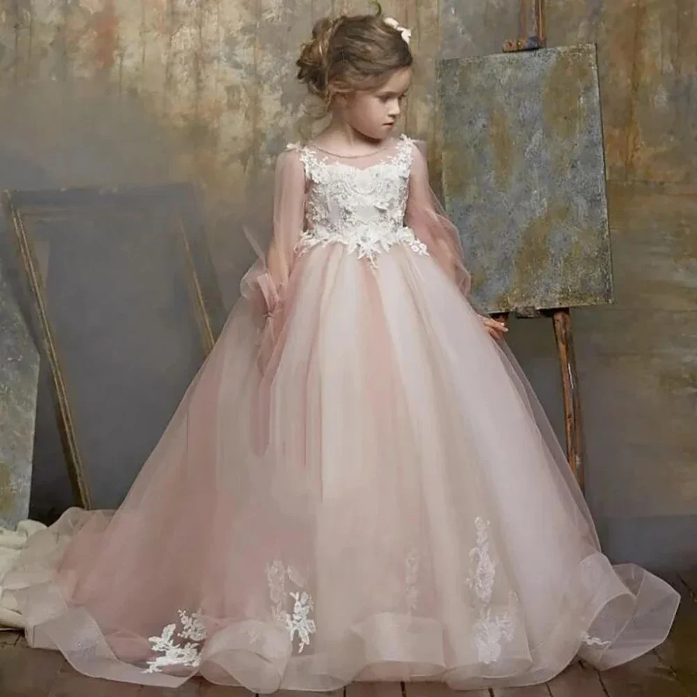 

Flower Girl Dress Beads Delicate Train Custom Made Birthday Pageant Communion Robe Wedding Party Gown