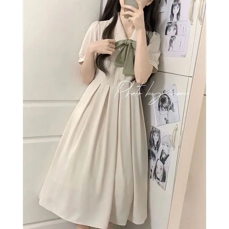 Plus Size 5XL 150kg Summer Sweet Dress Women Casual Long Dress White Color Bow Neck Female Short Sleeve Loose Dresses Vestidos