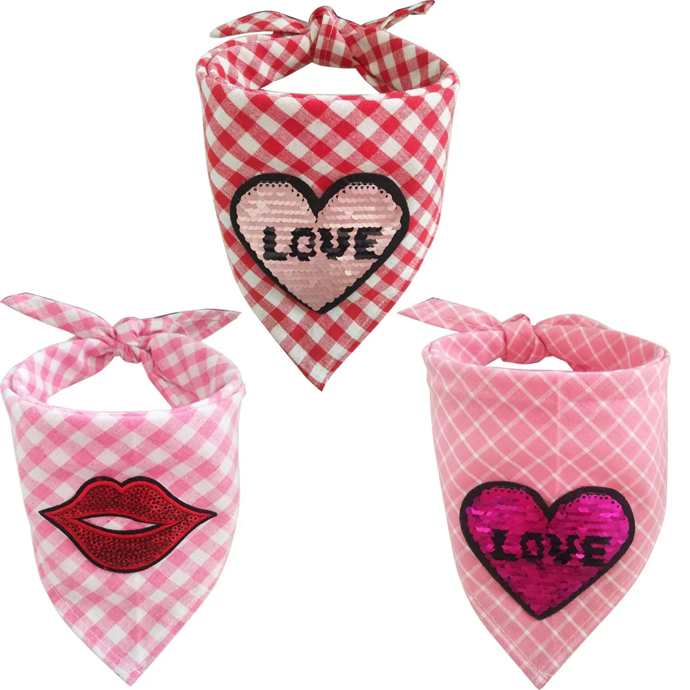 3pcs Dog Bandana Valentine's Day Pet Dog Grooming Accessories Love style Samll Dog Cat Bandana Scarf For Dogs  Grooming Products