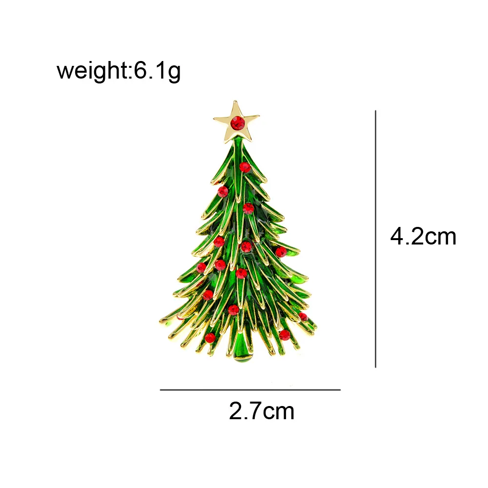 Women's New Style Enamel Painted with Rhinestones Green Christmas Tree Brooch Kids Ladies Men's Pins Gift Accessories