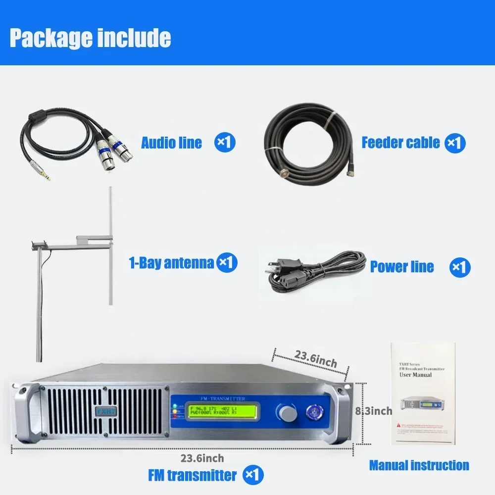 YXHT-1,  500 Watts Broadcast Radio FM Transmitter Kits, Including: 500W FM Transmitter + 1-Bay Dipole Antenna + 30M Feeder Cable