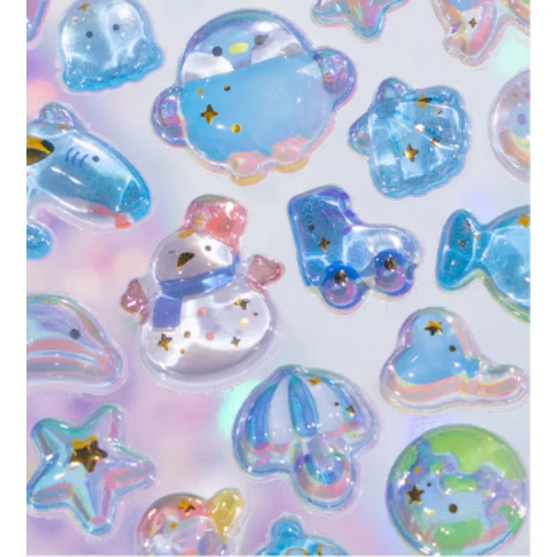 สติกเกอร์เจลลี่ 3 มิติ สีชมพูและสีม่วง ลายการ์ตูนน่ารัก สไตล์คาวาอี้ สำหรับเด็ก ตกแต่งสมุดภาพ ของเล่นคลาสสิก ของขวัญ