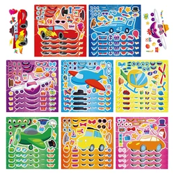 8/16Sheets Make-a-Face DIY Cartoon Car Puzzle Stickers Children Create Your Own Cars Assemble Jigsaw Game Boys Kids Toys Party