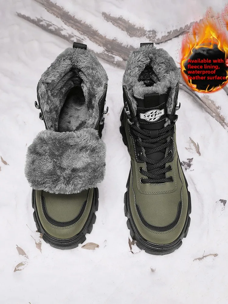 Men's Winter High-Top Boots Fleece-Lined Anti-Slip Work Boots Warm Cotton Shoes for Extreme Cold Weather Youth Trend Korean S...