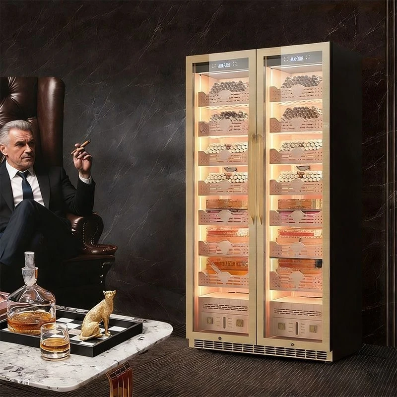 Double door cigar cabinet commercial cigarette cabinet cedar wood constant temperature and humidity cabinet