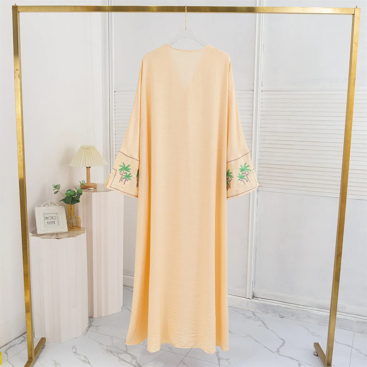 New Women Muslim Tree Embroidery Dress Dubai Open Kimono Abaya Turkey Kaftan Eid Kebaya Ramadan Islam Jalabiya Arabic Robe Coat
