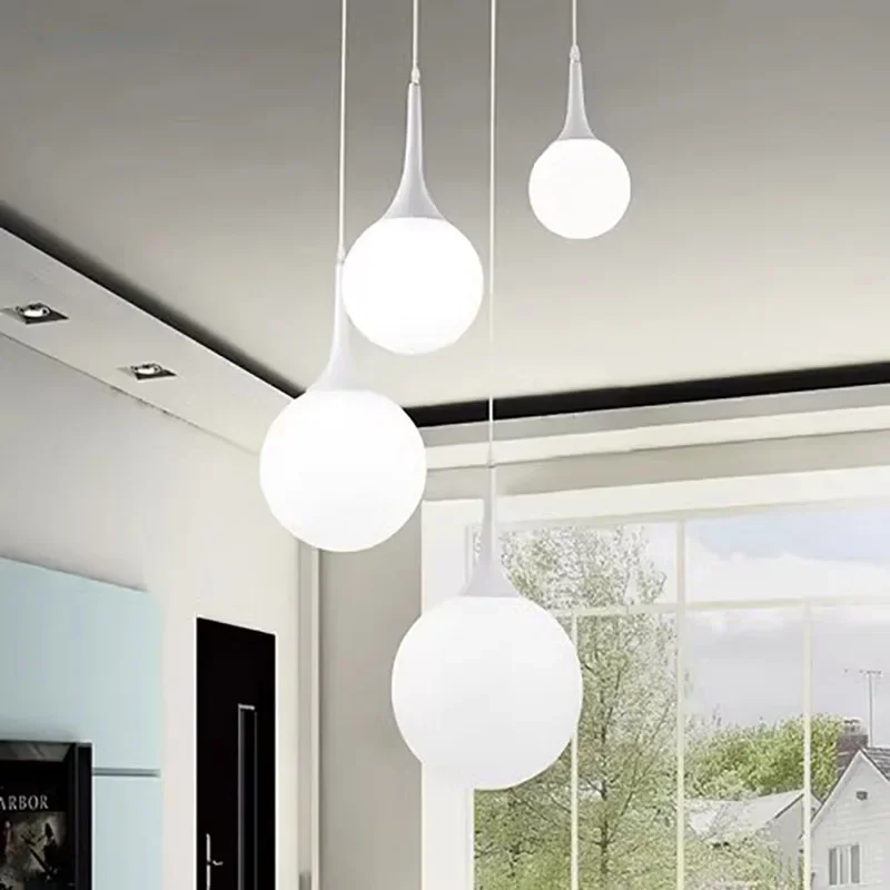 Nordic White Glass Ball Pendant Lights, LED Loft Hanging Pendant Lamp, Iluminação da sala de estar, Home Black Horn Fixtures