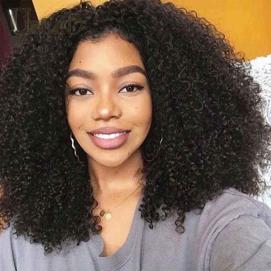 Wig Rambut Manusia Afro Kinky Curly 200% Density 13x4 Lace Front Untuk Wanita, Wig Keriting Dalam Dengan Baby Hair PrePlucked 13x4 Lace Wig