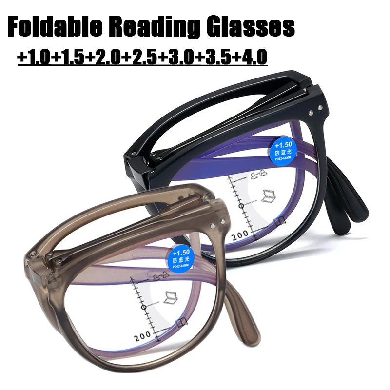 

Portable Square Presbyopia Glasses Fashion Foldable Multifocal Far Sight Eyeglasses Unisex Finished Reading Eyewear with Diopter