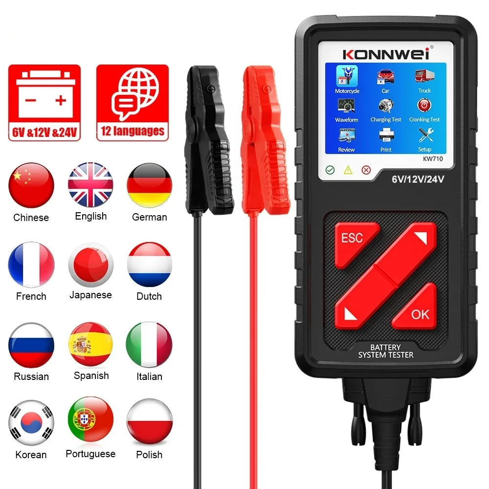 2024 Full Battery Tester Tool 6V 12V 24V for Car Truck Motorcycle Analyzer 2000 CCA Charging Cranking Tester Tool Best Recoomend