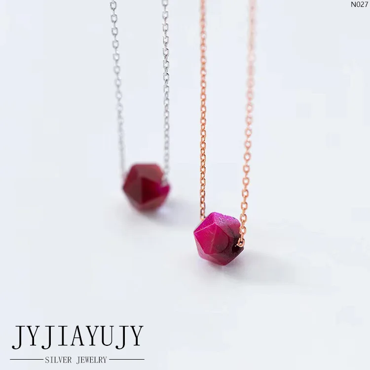 JYJIAYUJY 100% Sterling Silver S925 Necklace Red Tiger Eye Stone Irregular Section Trendy Hypoallergenic Women Jewelry Gift N027