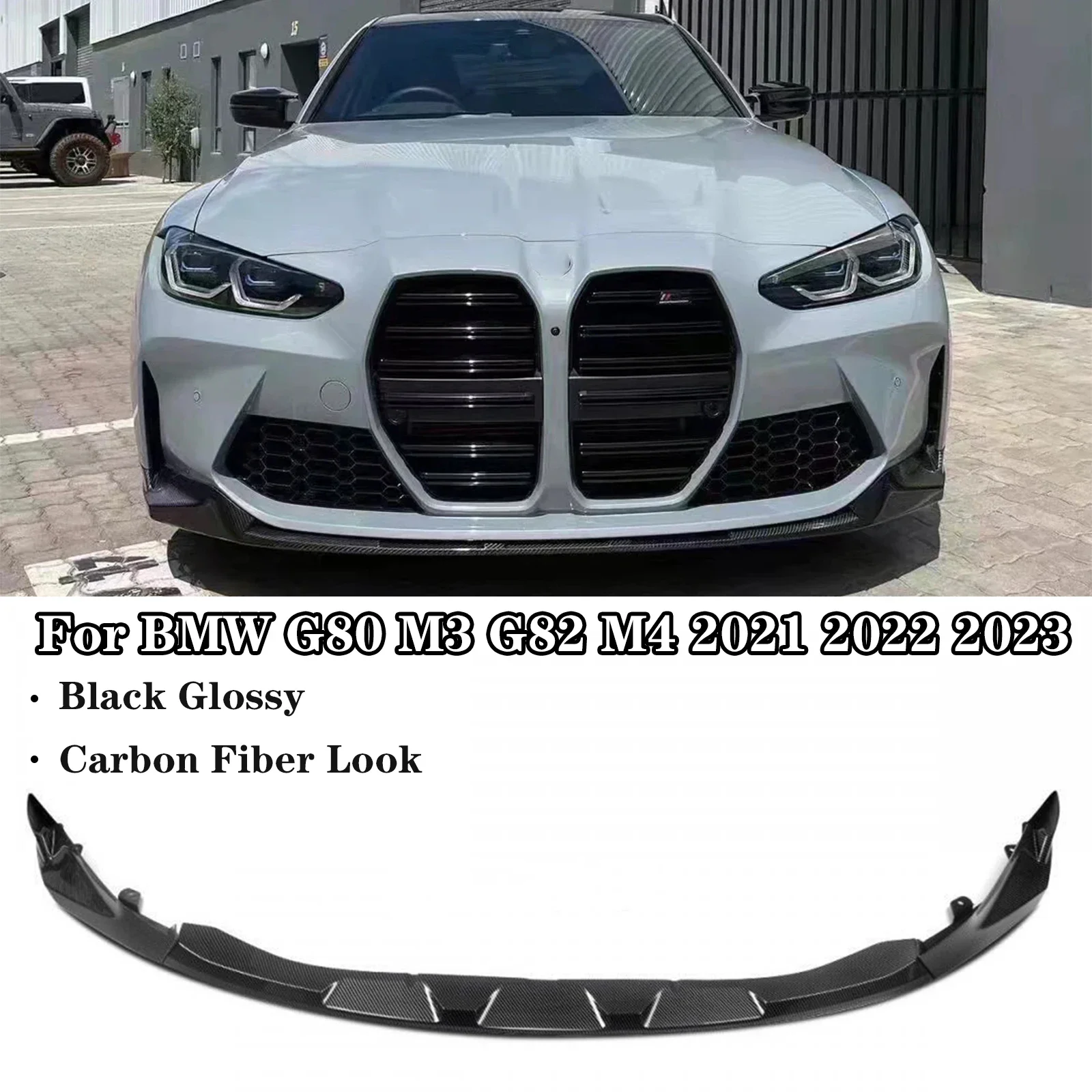 

For 2021-2023 BMW G80 M3 G82 G83 M4 Front Splitter Bumper Lip Spoiler Diffuser Carbon Fiber Look Glossy Black Car Accessories