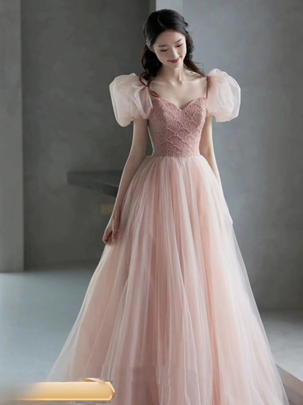 

Pink Evening Gown Wedding Dr 2024 Autumn New Sle Banquet Toasting Host Dr Engagement Par Long Skirt Faionable