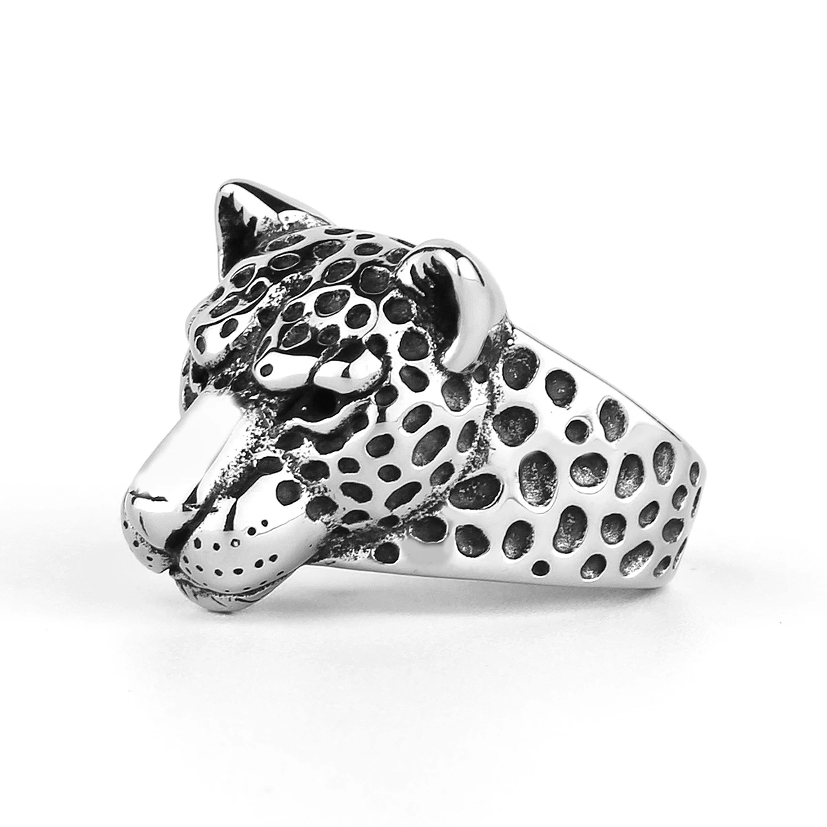 Stainless Steel Personality Skull Leopard Head Ring Men\'s High Quality Punk Animal Ring Skull Birthday Gift Ring Wholesale