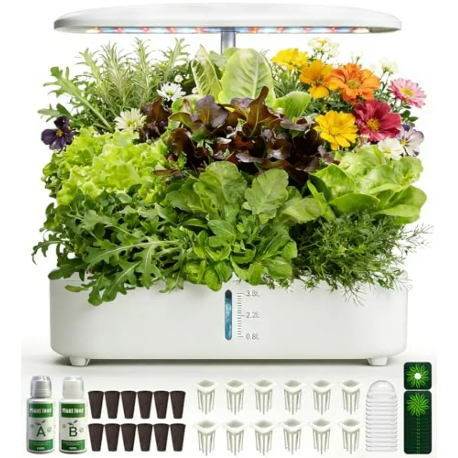 Hydroponics Growing System Kit Soil-Free Indoor Herbs Garden 12 Pods Plant Growth Equipment with 24W Full Spectrum LED Grow Lig