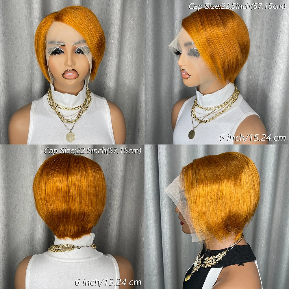 13×4 레이스 프론트 사이드 파트 가발, 짧은 스트레이트 가발, 픽시컷 보브, 여성용 앞머리가 미리 뽑아진 진저 컬러 보브 스타일