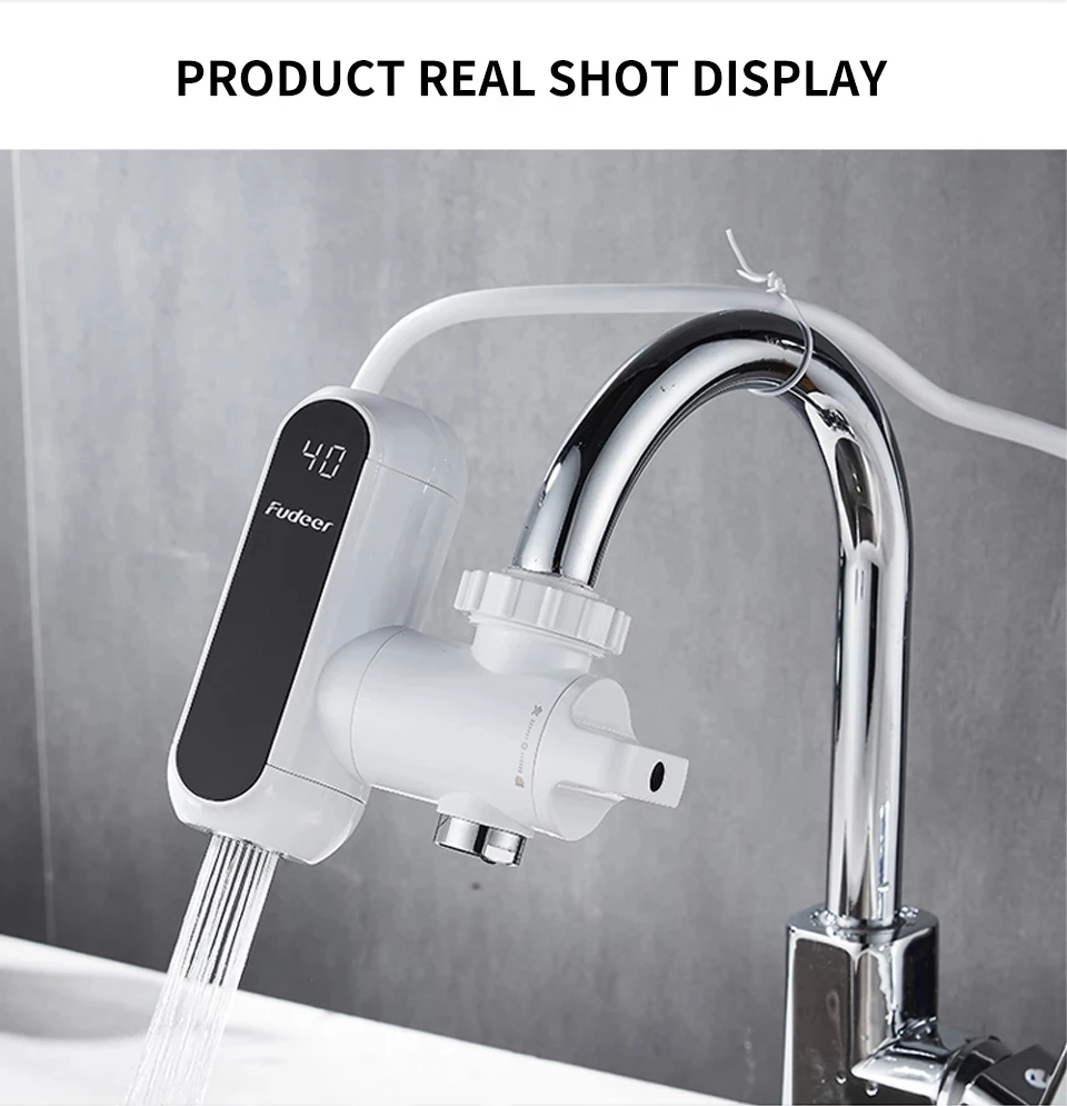 Fudeer Water Heater Faucet Instant Tankless Electric Heating Water Tap Adapter Kitchen Instant Heating Tap Water Heater EU