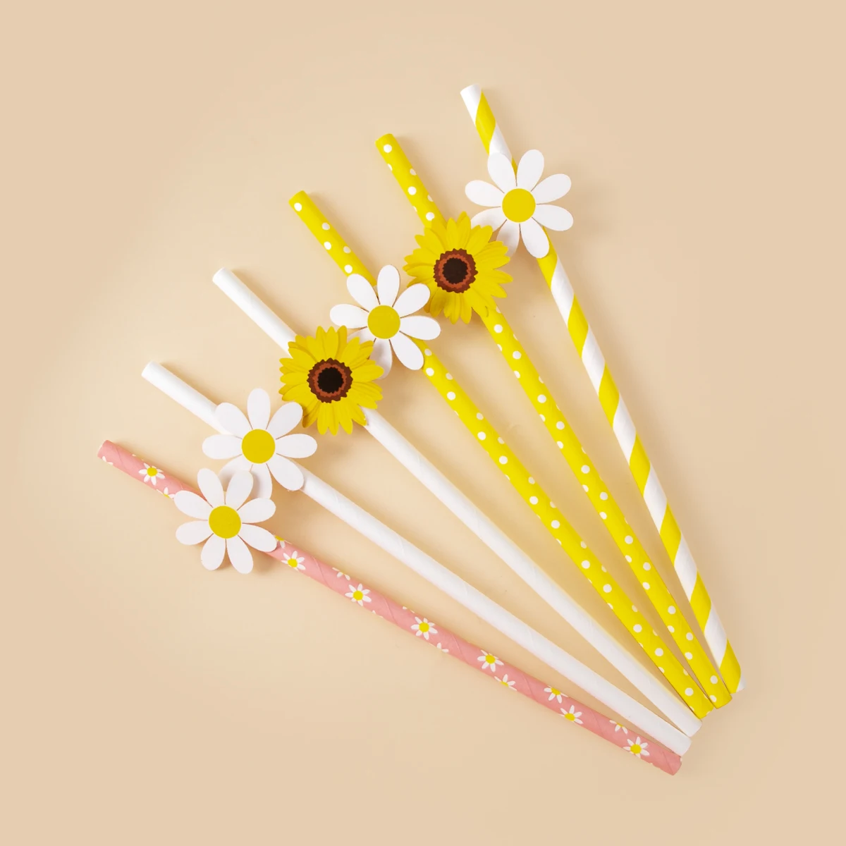 10/20/30pcs Daisy Flower Paper Straws Disposable Drinking Straws Daisy Themed Birthday Party Decorations Wedding Party Supplies