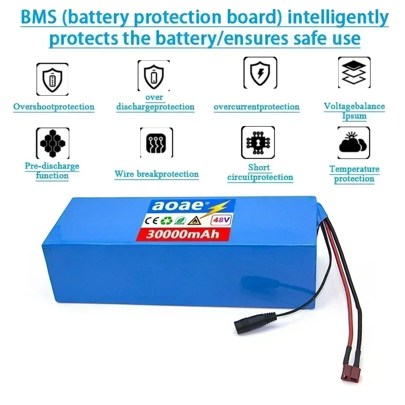 13S5P 48V 30000mAh Ebike Battery Customizable High Power 18650 Lithium-ion Battery Pack for Electric Tricycles Electric Bicycles