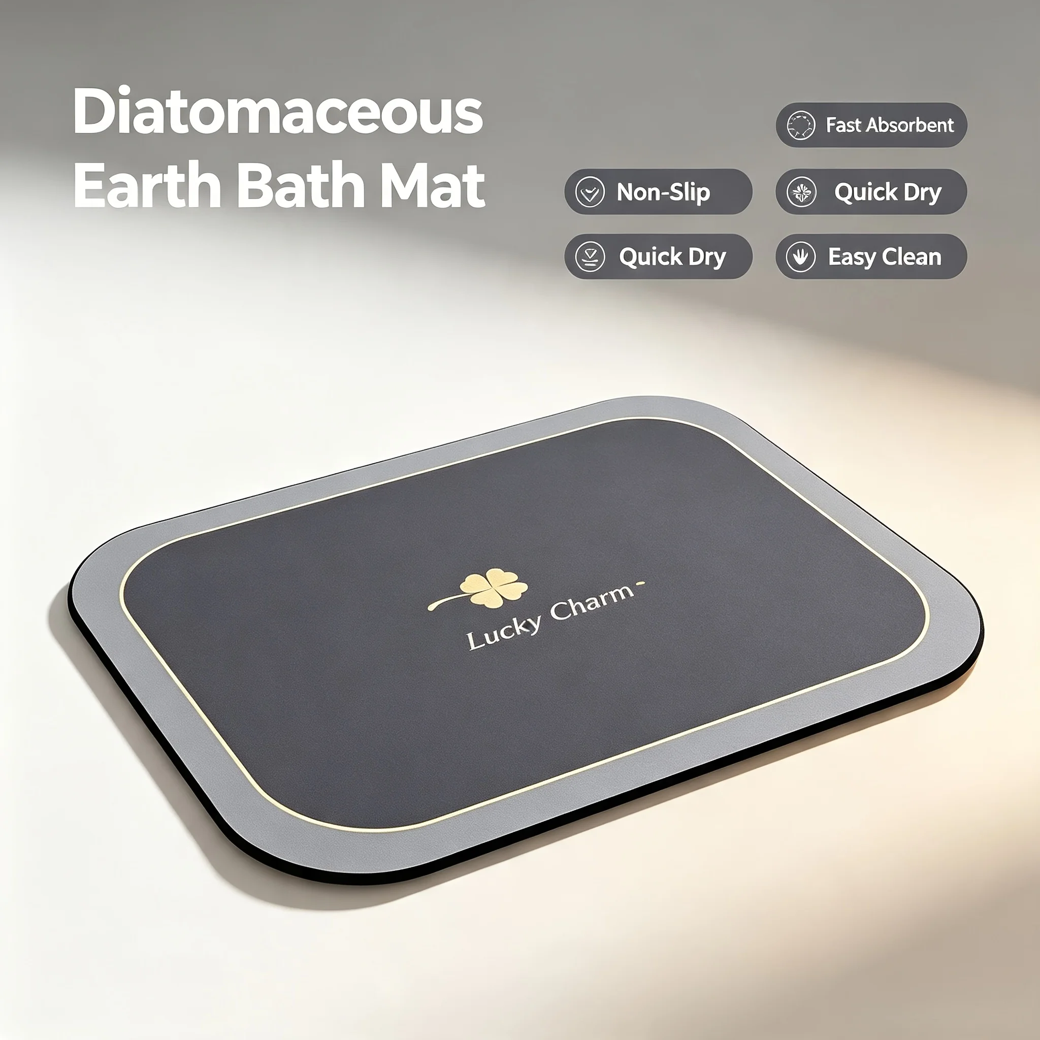 1PC Diatomaceous Earth Bath Mat Quick Drying Floor Mat Super Water Absorb Non Slip Bathroom Carpet Geometric Design Foot Mat for Shower Room & Entryway