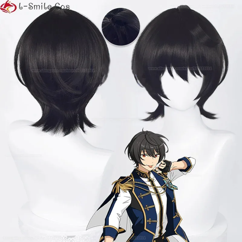 

2025 New 32cm Short Sakuma Ritsu Game ES Black Heat Resistant Synthetic Hair Party Cosplay Wigs + Wig Cap