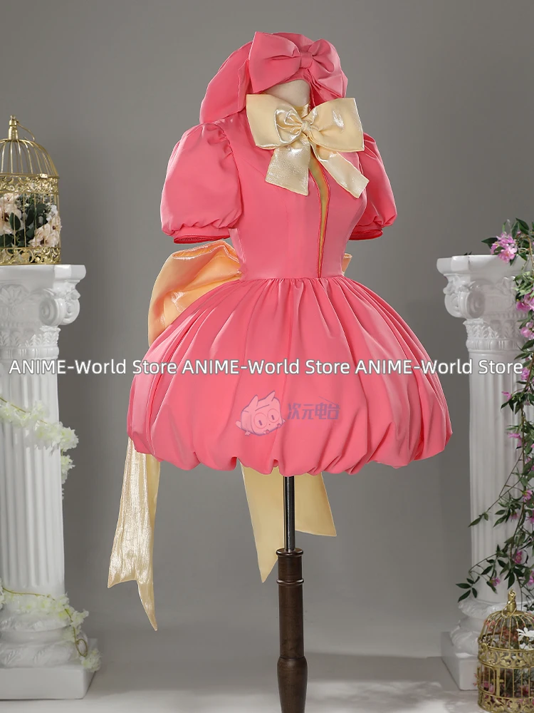 Women's Card Captor Sakura Cosplay Costume Kawaii Pink Dress with Bowknot and Gloves