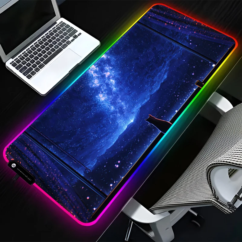 

RGB LED Mouse Pad Rubber HD Mousepad Pattern Game Pad PC Accessories Desk Mat Non Slip Table Mat Office Clouds Cat Keyboard Pad