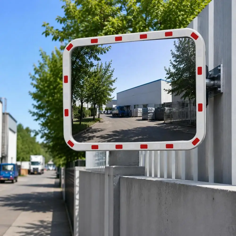Miroir convexe de sécurité 40x80cm, vision grand angle avec bandes réfléchissantes pour améliorer la visibilité, accessoire routier résistant pour garage, allée, entrée, parking et zone privée, équipement de prévention au design rectangulaire moderne