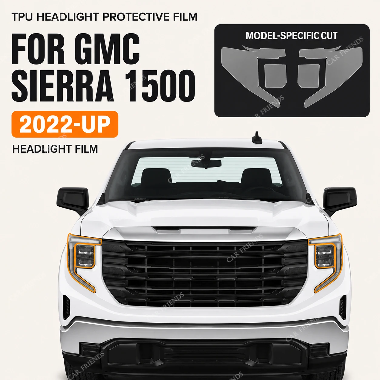 Custom Fit TPU Headlight Protective Film for GMC Sierra 1500 2022-2025 Clear