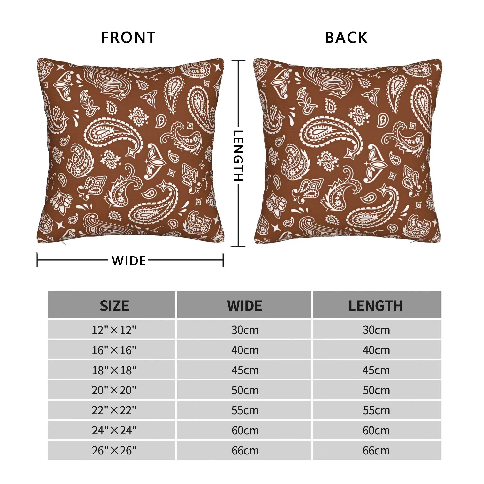 Brown White Paisley Western Seamless Pattern Pillow Case  Cute Funny Pillow Cover Design Pillowcases For Couch Sofa Bedroom