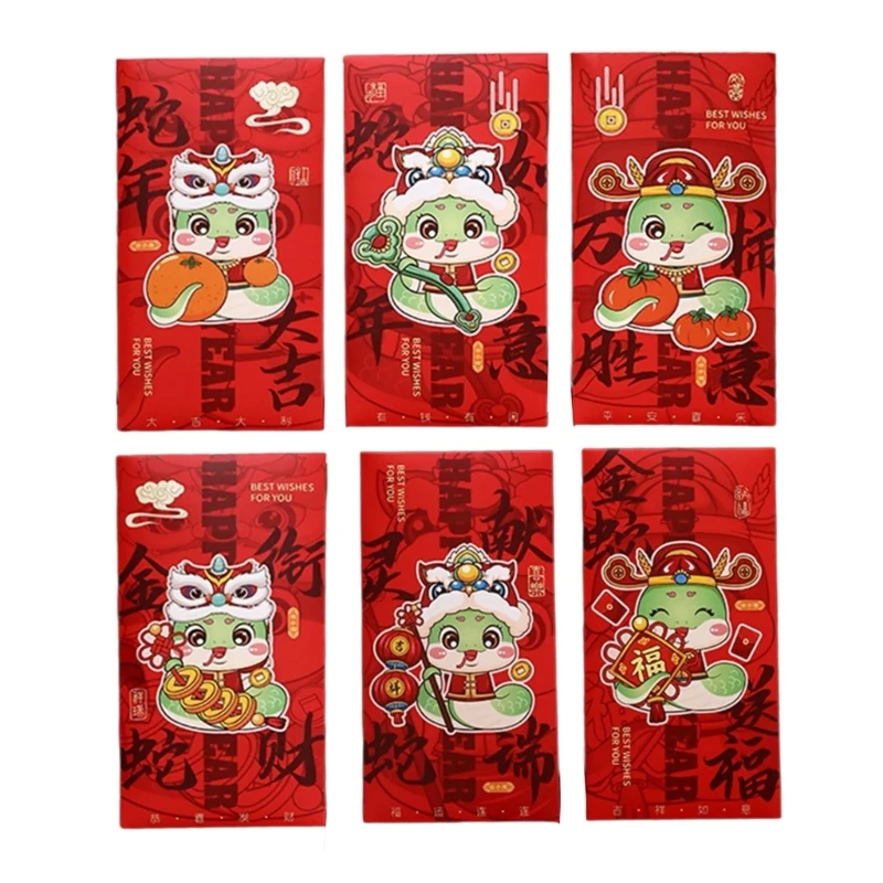 6Pcs Redness Envelopes for 2025 Year of the Snake Spring Festival Money Packets T21C