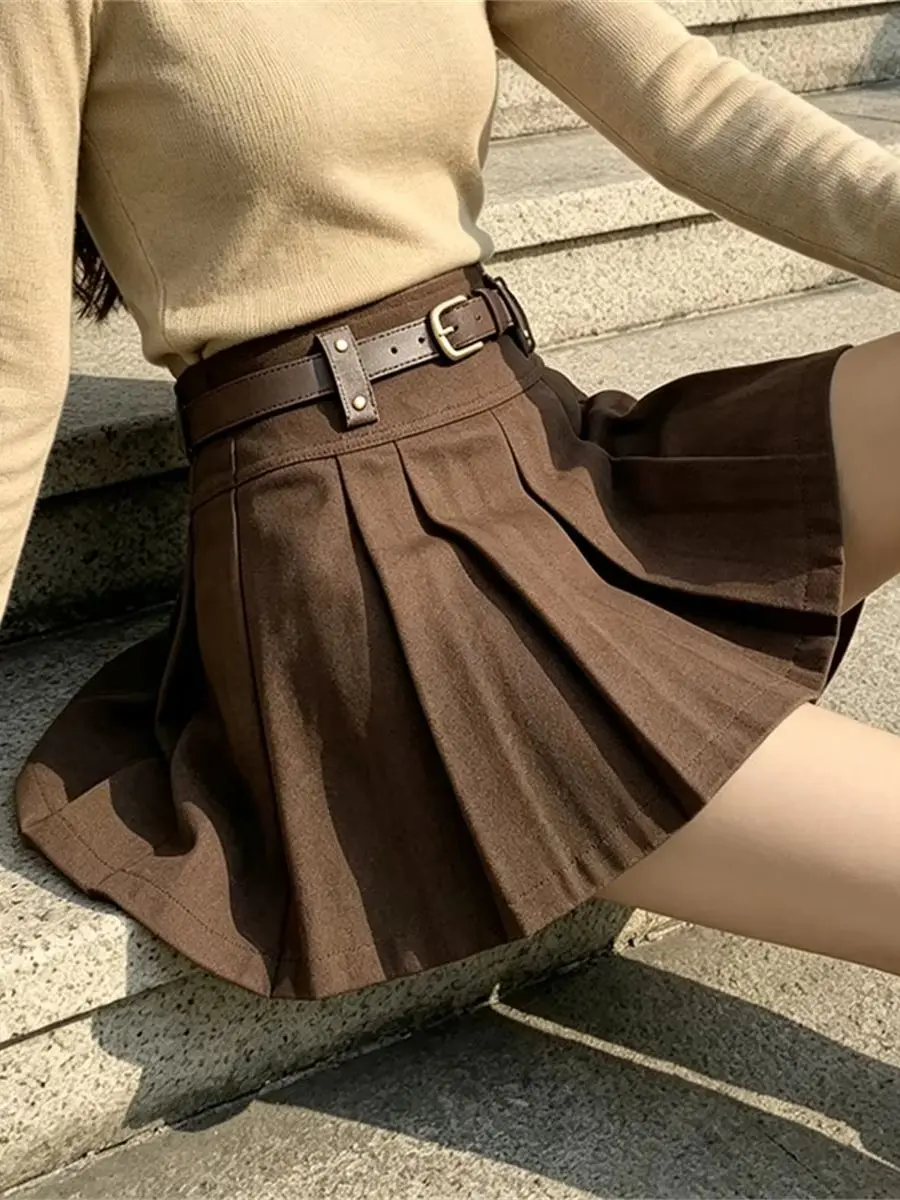 Autumn Fashion Solid Button Splice Asymmetrical Suit Skirt For Women 2026 Y2k High-Waisted Versatile Pleated Mini Skirt