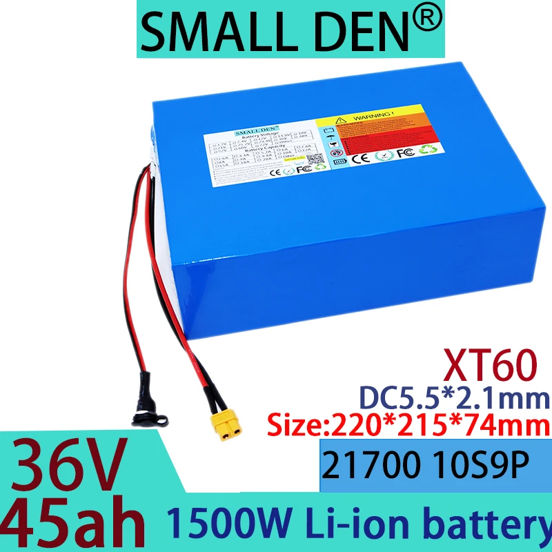 36V 45Ah 21700 10S9P lithium-ion battery pack 1500W power tool battery outdoor backup battery, with 40A BMS+42V 2A3A5A charger