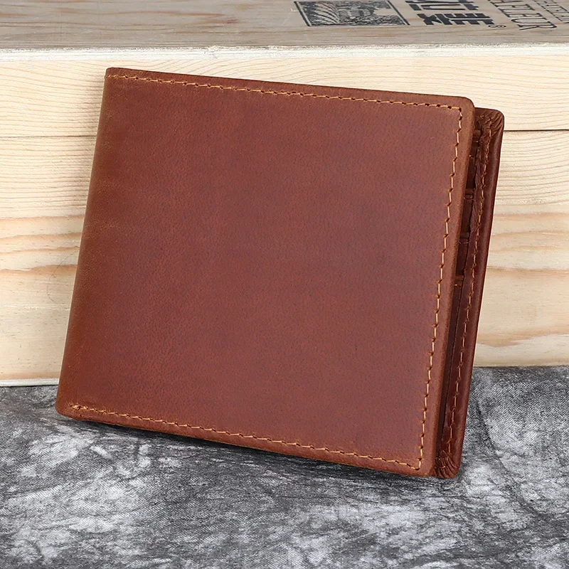 

PU Leather Men Short Wallets RFID Blocking Slim Bifold with Coin Pocket Crazy Horse Leather Minimalist Wallet for Men Purse