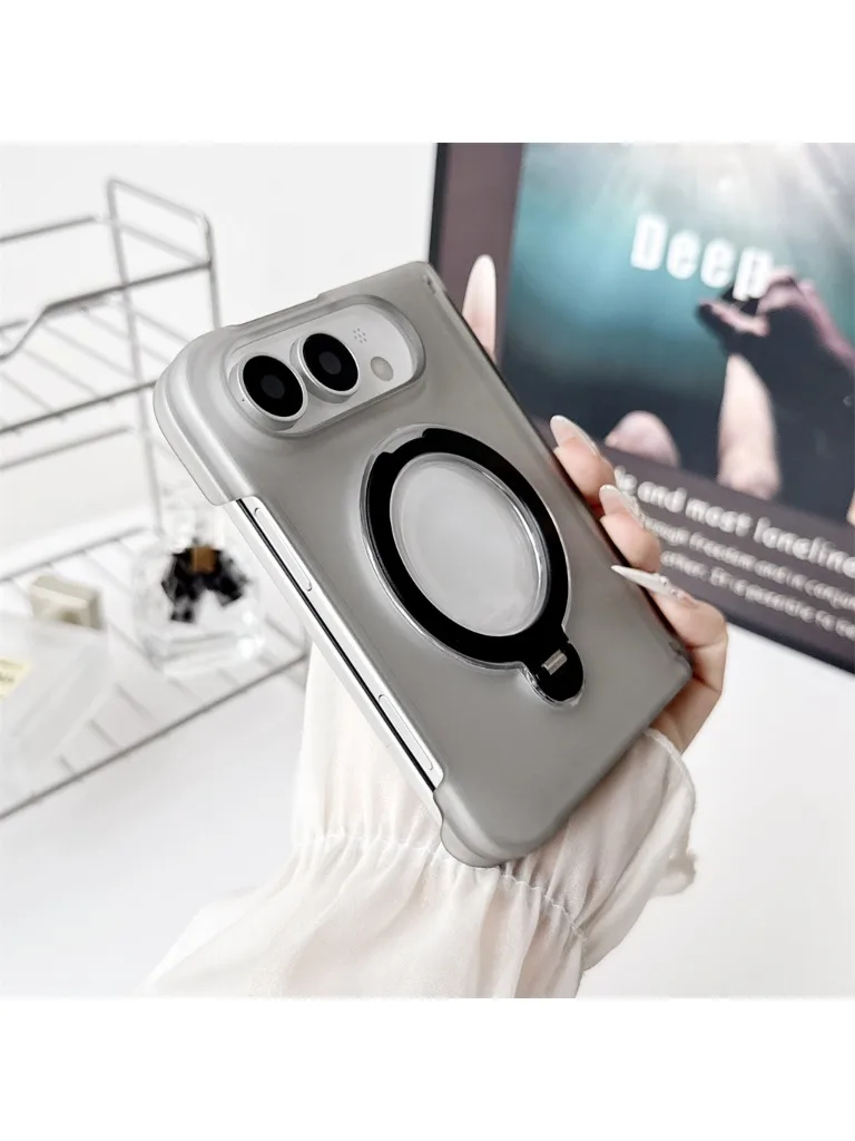 360 °   Handyhülle mit Ringhalter und Ständer für Apple iPhone Duo 18, faltbar, mit Magsafe-Magnet und Scharnierschutz, durchscheinende Hülle.