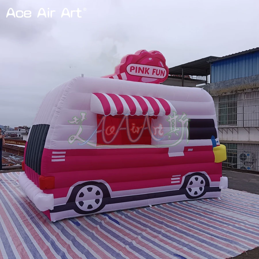 Portable Inflatable Ice Cream Truck Van with LED Lights, Food Booth Tent, Dining Car Kiosk for Advertising Promotion