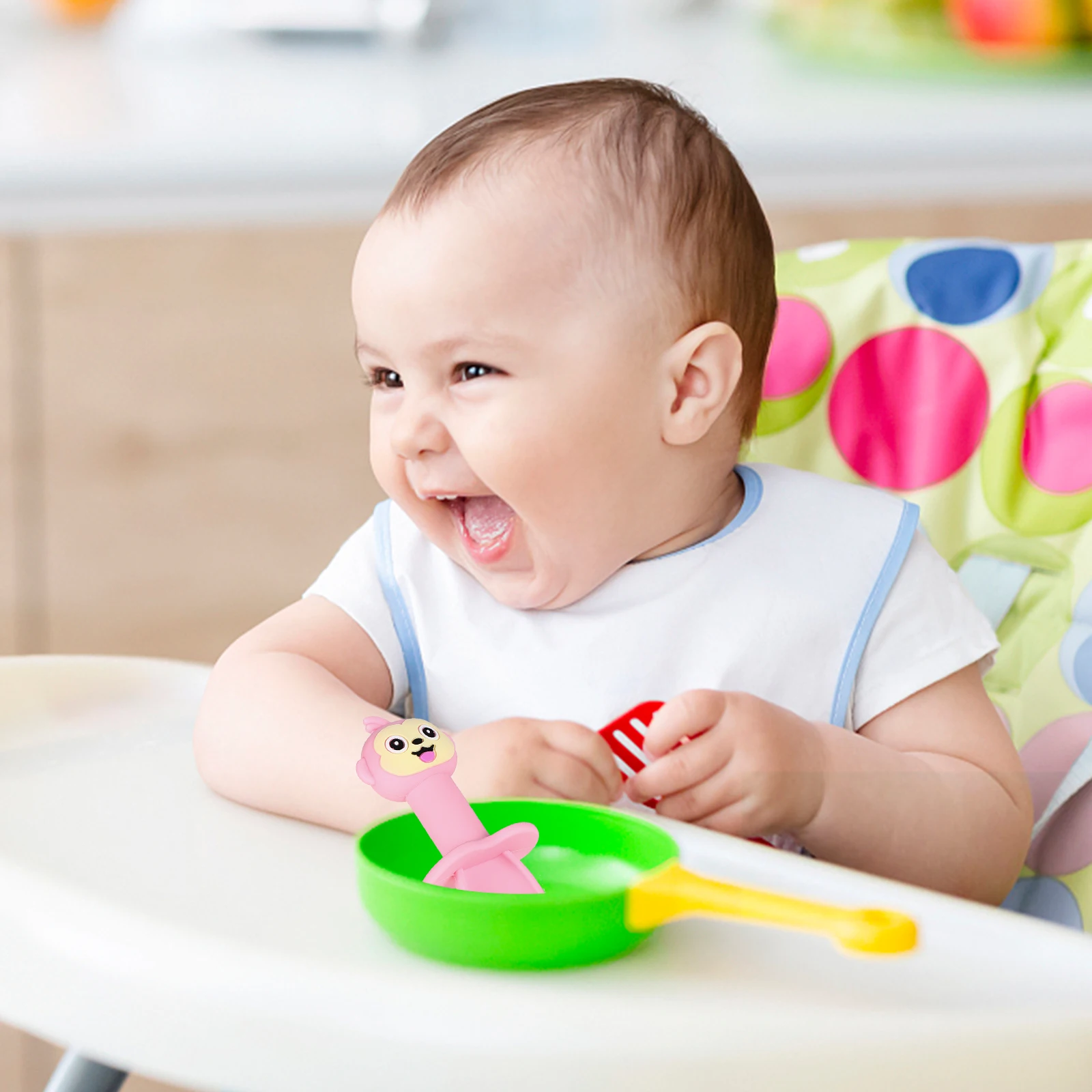 

2pcs Silicone Short Fork Spoon Set Baby Food Utensils Infant Tableware Pink Spoon Fork Kids Mealtime Cutlery