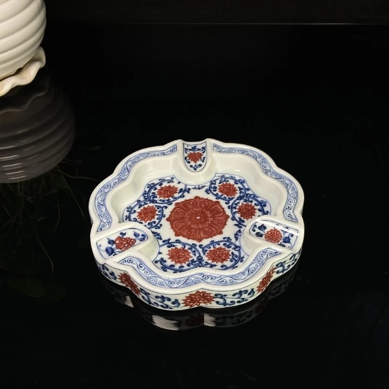High temperature porcelain blue and white twisted lotus three-opening gray tank Chinese classical home decoration ornament