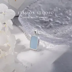 ITSMOS Natural Square Plate Amethyst Rose Quartz Pendant Necklace Aquamarine Gemstone Necklace for Women Handmade Jewelry