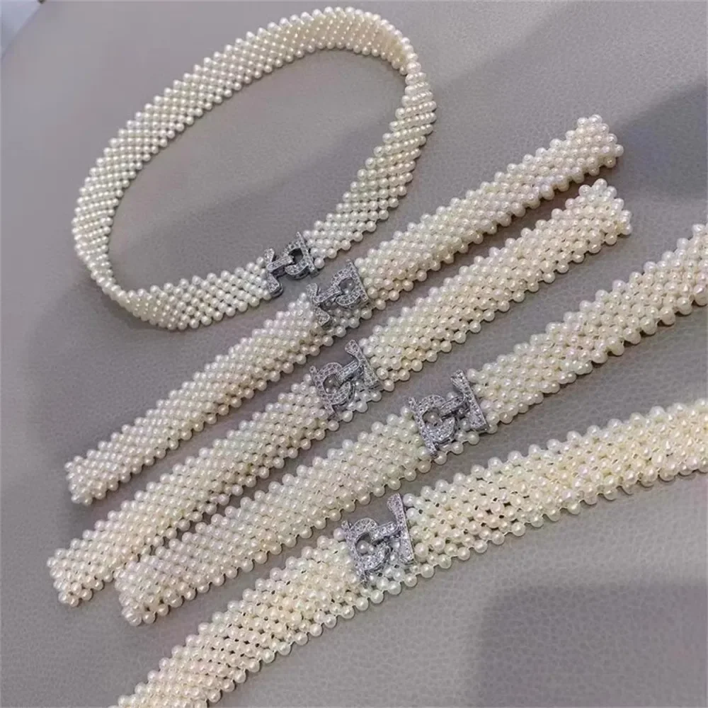 

DIY Pearl Accessories S925 Sterling Silver Four-breasted Fashion Sweater Chain Necklace Handmade Beaded Buckle K244