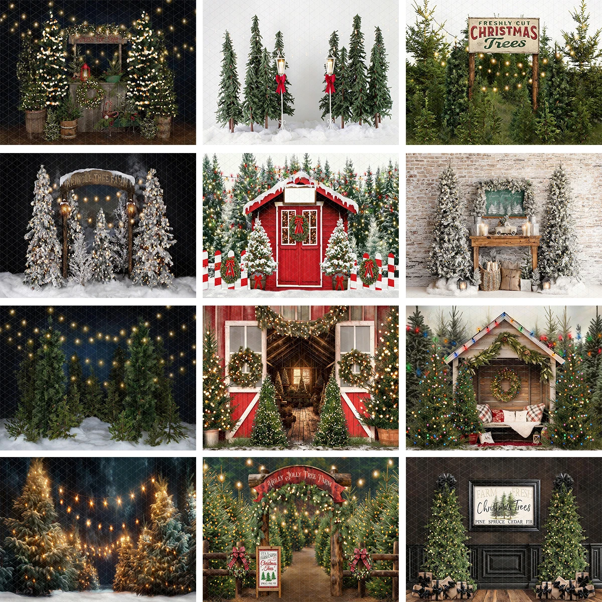 Christmas Farm Fresh Trees Backdrop Kids Baby Cake Smash Photocall Decor Child Adult Birthday Studio Backgrounds