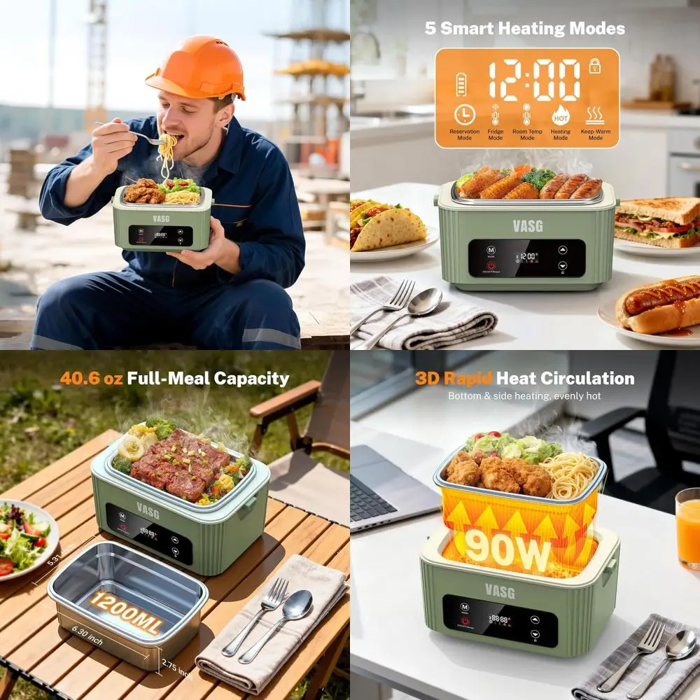 

Беспроводной электрический ланч-бокс на 12000 мАч, большая емкость 1,2 л, 360 ° Быстрый нагрев, таймер и ЖК-дисплей, идеально подходит для офиса, автомобиля, улицы