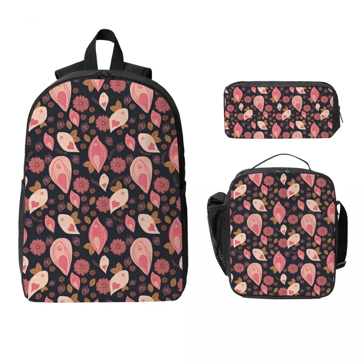 

Vulva Flower Pattern Backpack Student Boys Girls BookBag School Bag Laptop Shoulder Bags 3ps Insulated Lunch Bag Pencil Case