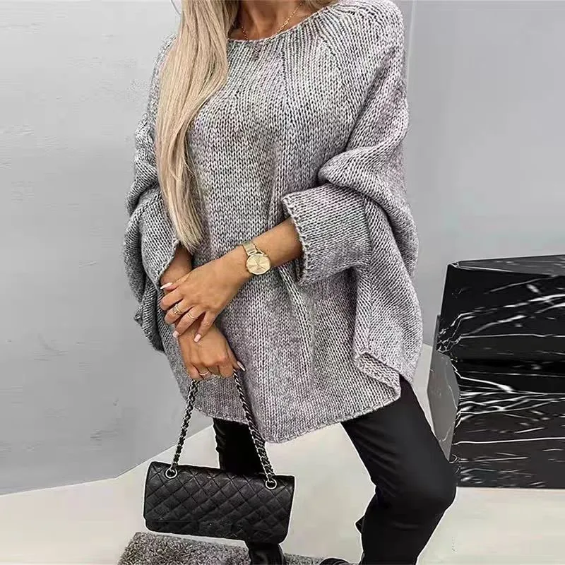 Hot New Fashion Women Swetry Jesień Zima Długi Rękaw Okrągły Dekolt Solidne Dzianinowe Pulowery Damskie Luźne Topy Casualowe