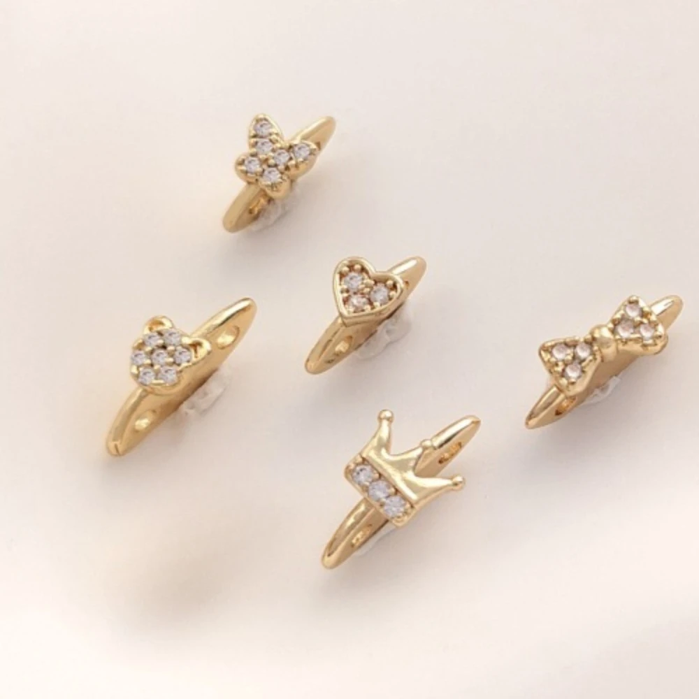 

1 шт. медные подвески 14 К золото цвет циркон бант Корона персиковое сердце двухрядный жемчуг DIY двойное отверстие бусина-разделитель браслет аксессуары